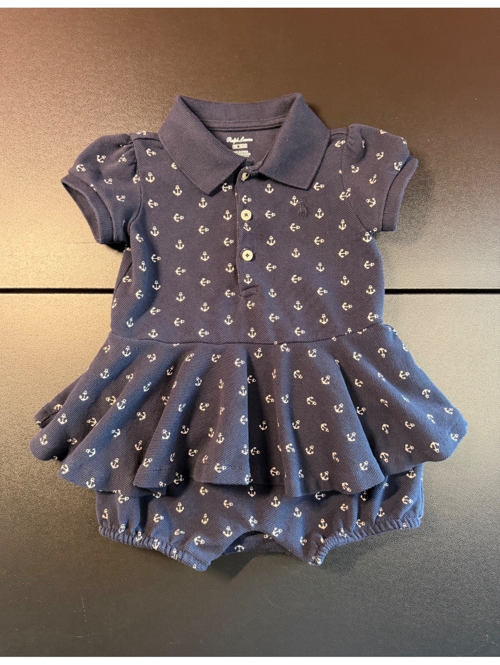 Ralph Lauren Baby Girls Polo Dress Bloomer 9M Navy Anchor Nautical Cotton